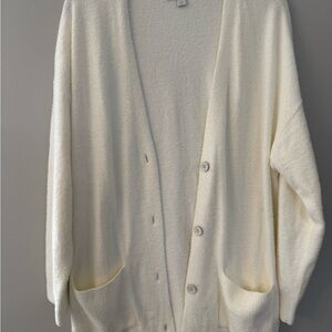 New W/O Tags Barefoot Dreams Cozychic Lite Ivory Cardigan Button Sweater Size L